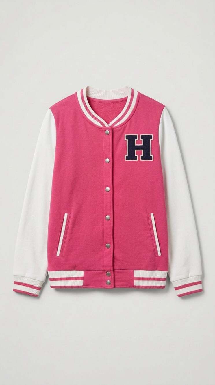 Ambiance Apparel Varsity Jacket Size M Pink White Letter H